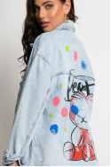 Jean jacket oversized με φθορές και στάμπα (teddy bear) μπλε ανοιχτό