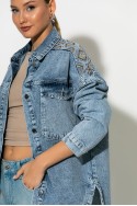 Jean jacket με boho κεντήματα μπλε