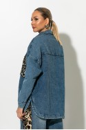 Oversized jean jacket με λεοπάρ τσέπες μπλε