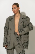 Oversized Blazer graffiti-style prints γκρι μπεζ