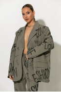 Oversized Blazer graffiti-style prints γκρι μπεζ