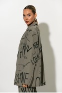 Oversized Blazer graffiti-style prints γκρι μπεζ