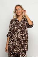 Σετ πουκαμίσα και παντελόνα leopard print μπεζ σκούρο