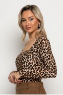 Μπλούζα με τετράγωνη λαιμόκοψη leopard print μπεζ