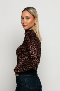 Μπλούζα με ψηλό λαιμό leopard print καφέ