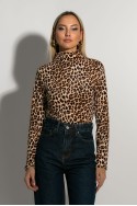 Μπλούζα με ψηλό λαιμό leopard print μπεζ