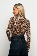 Μπλούζα με ψηλό λαιμό leopard print μπεζ