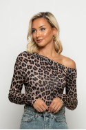 Μπλούζα με λοξή λαιμόκοψη και σούρες leopard print πούρο