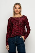 Μπλούζα με boat neck leopard print μπορντό