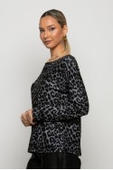 Μπλούζα με boat neck leopard print ανθρακί