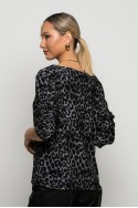 Μπλούζα με boat neck leopard print ανθρακί