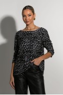 Μπλούζα με boat neck leopard print ανθρακί