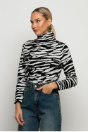 Πλεκτό με ψηλό λαιμό zebra print λευκό