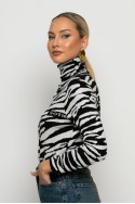 Πλεκτό με ψηλό λαιμό zebra print λευκό