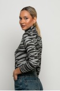 Πλεκτό με ψηλό λαιμό zebra print γκρι