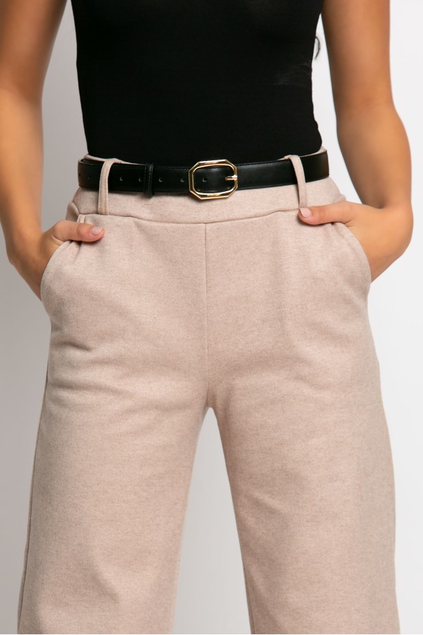 Παντελόνι cropped straight leg με ζώνη μπεζ