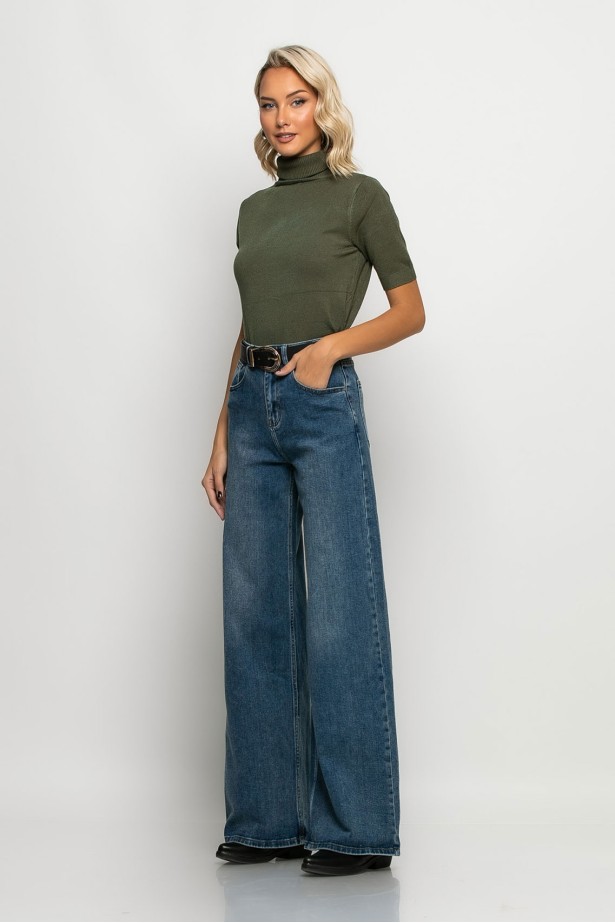 Jean wide leg μπλε σκούρο