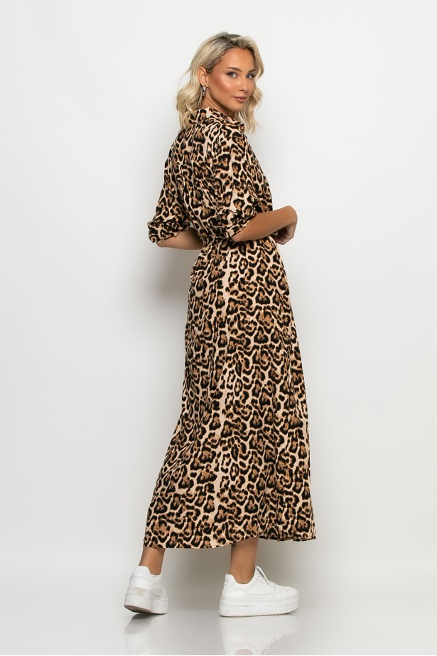 Dress semizie leopard print μπεζ ανοιχτό