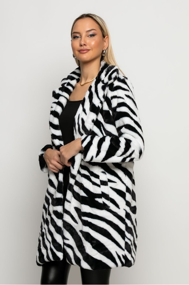 Γούνινο ημίπαλτο animal print zebra λευκό