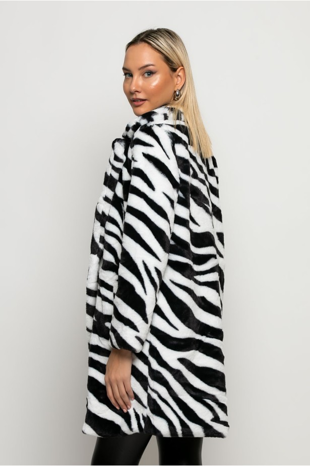 Γούνινο ημίπαλτο animal print zebra λευκό