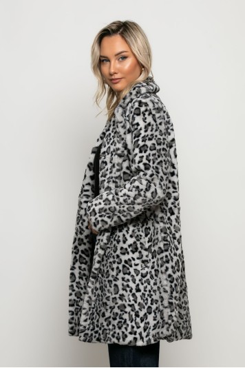 Γούνινο ημίπαλτο animal print leopard γκρι