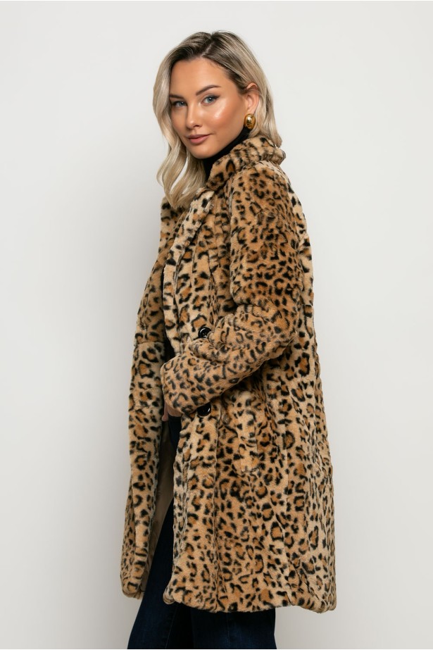 Γούνινο ημίπαλτο animal print leopard μπεζ