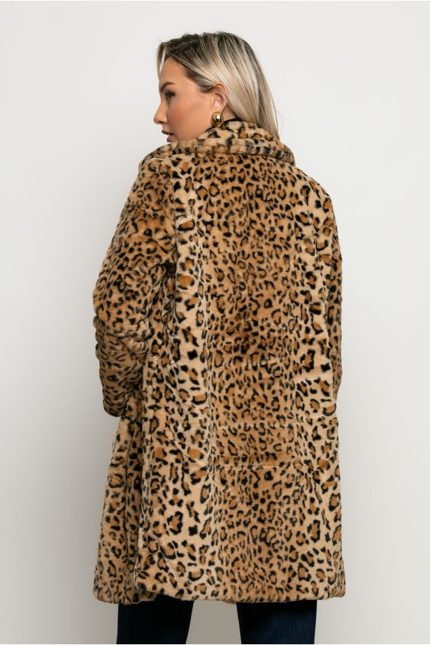 Γούνινο ημίπαλτο animal print leopard μπεζ