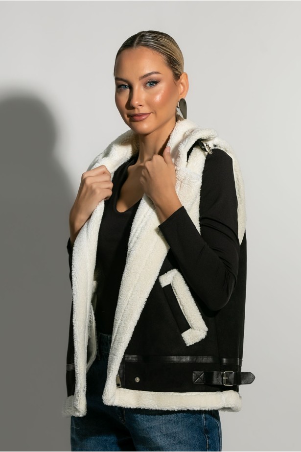 Sheepskin jacket αμάνικο μαύρο