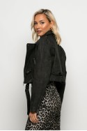 Cropped jacket δερματίνη με ζώνη μαύρο