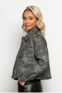 Cropped jacket δερματίνη με τσέπες ανθρακί