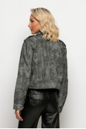 Cropped jacket δερματίνη με τσέπες ανθρακί