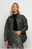 Oversized jacket δερματίνη με κουμπιά γκρι