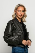 Bomber jacket δερματίνη με τσέπες μαύρο