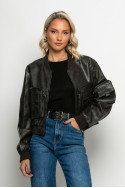 Bomber jacket δερματίνη με τσέπες μαύρο