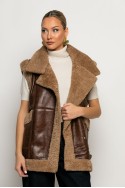 Οversized Sheepskin jacket αμάνικο δερματίνη καφέ