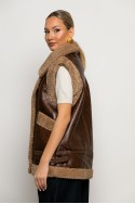 Οversized Sheepskin jacket αμάνικο δερματίνη καφέ