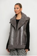 Οversized Sheepskin jacket αμάνικο δερματίνη γκρι