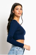 Crop top μακρύ μανίκι V μπλε navy