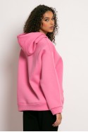 Μπλούζα φούτερ με κουκούλα επένδυση φλις και στάμπα (FLOWERS) ροζ