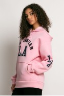 Μπλούζα φούτερ με κουκούλα επένδυση φλις και στάμπα (LA) ροζ