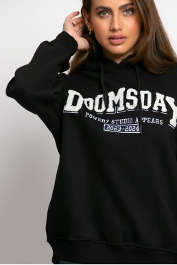 Μπλούζα φούτερ με επένδυση φλις και στάμπα (Dooms day) μαύρο