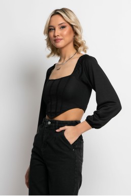 Cropped μπλούζα με χαμηλή πλάτη μαύρο