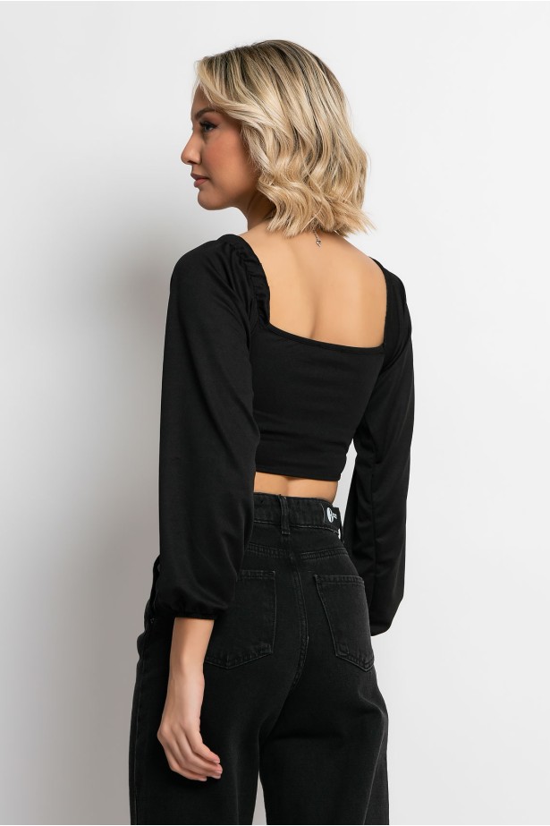 Cropped μπλούζα με χαμηλή πλάτη μαύρο