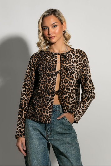 Μπλούζα με δέσιμο μπροστά leopard print λευκό