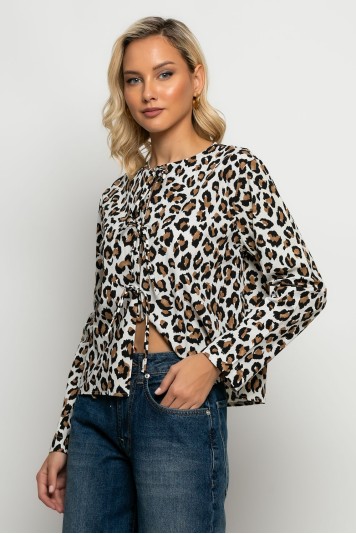 Μπλούζα με δέσιμο μπροστά leopard print λευκό