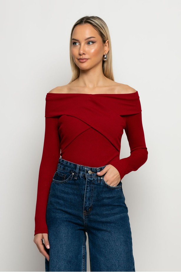 Μπλούζα off shoulder κόκκινο