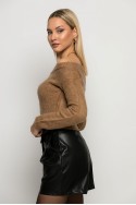 Cropped πλεκτό off shoulder με στρας μπεζ