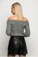 Cropped πλεκτό off shoulder με στρας ανθρακί