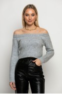 Cropped πλεκτό off shoulder με στρας γκρι