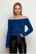 Cropped πλεκτό off shoulder με στρας ρουά